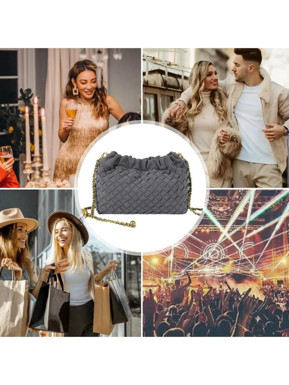 👜 Women's Grey Faux Leather Crossbody Bag Trendy Dumpling Evening Purse